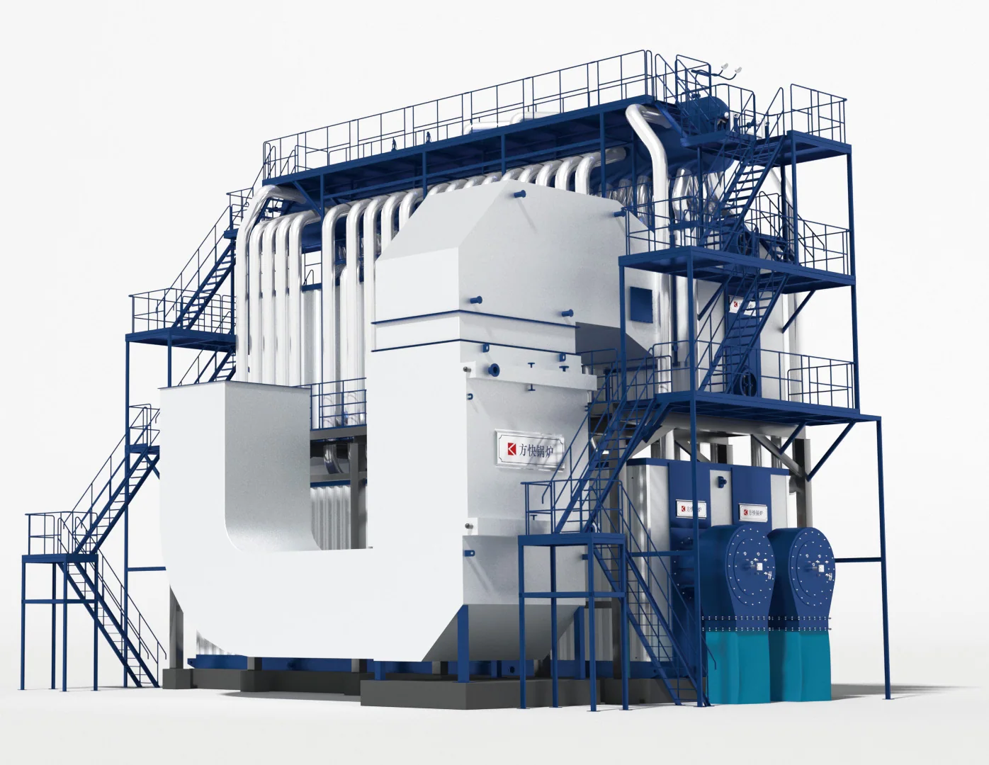 Large industrial water-tube steam boiler system